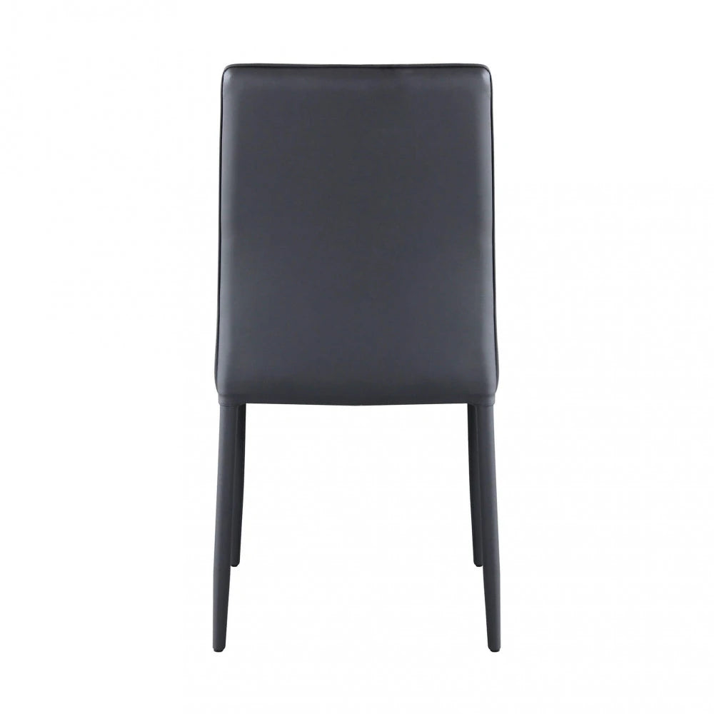 Sedia Blossom 2 in ecopelle grigio scuro con struttura in acciaio, design moderno per sala da pranzo, vista posteriore