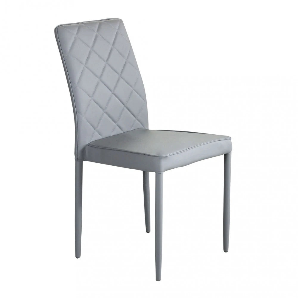 Sedia Blossom in ecopelle grigio chiaro con struttura in acciaio, design moderno per sala da pranzo