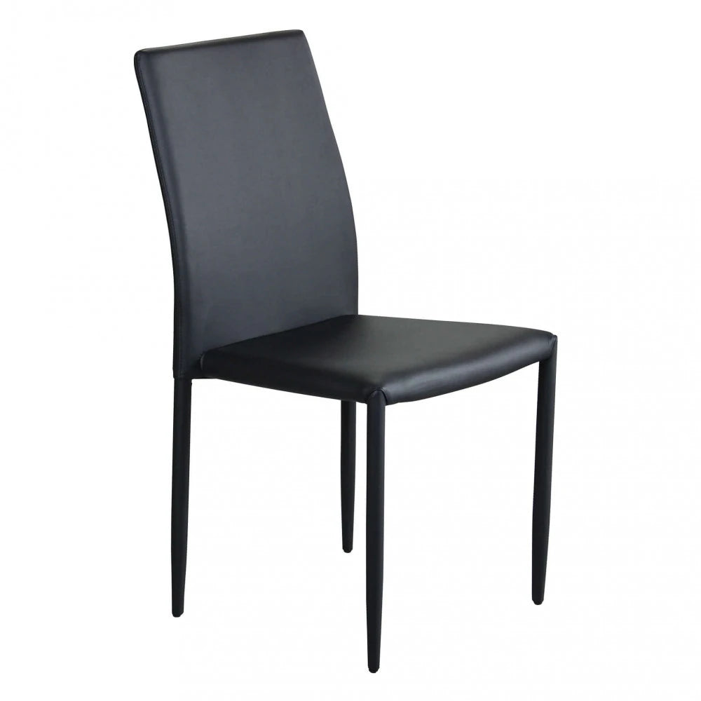 Sedia Cammie Nera in Acciaio e seduta in Ecopelle, design minimalista e moderno per sala da pranzo