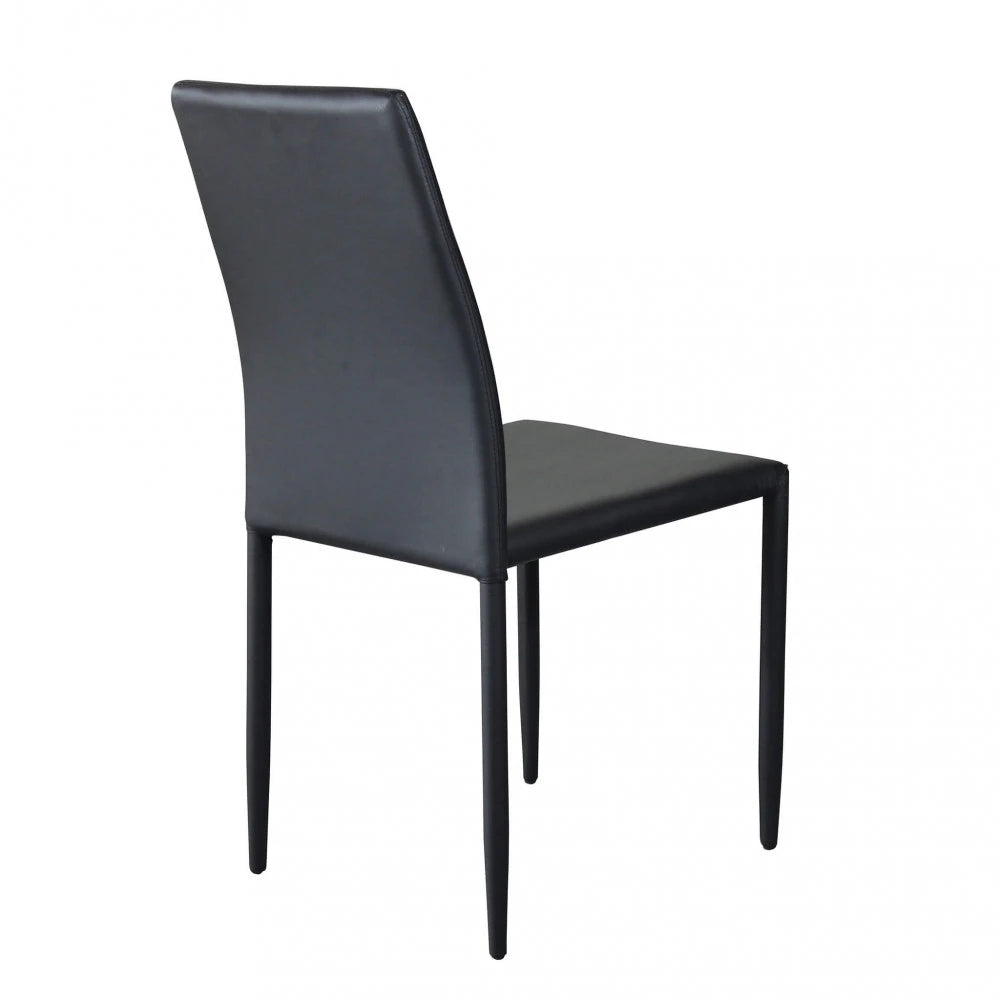 Sedia Cammie Nera in Acciaio e seduta in Ecopelle, design minimalista e moderno per sala da pranzo panoramica dal retro