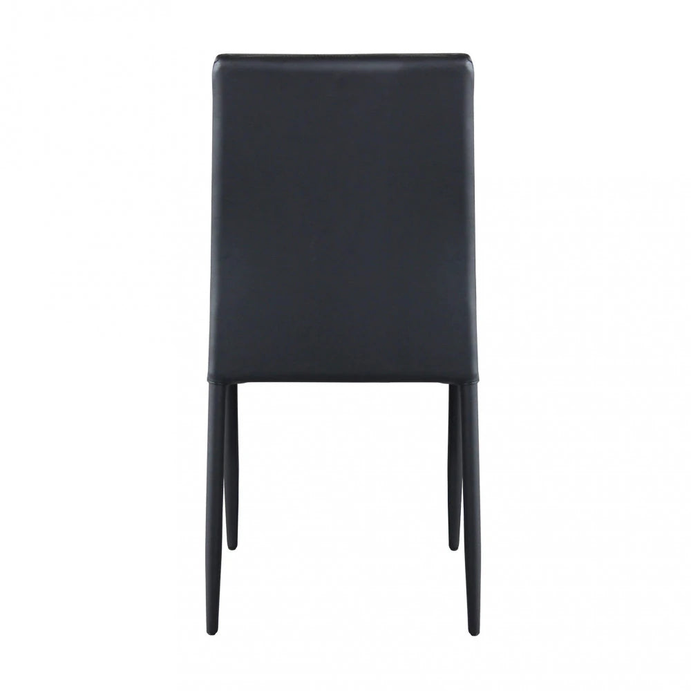 Sedia Cammie Nera in Acciaio e seduta in Ecopelle, design minimalista e moderno per sala da pranzo ista dal retro