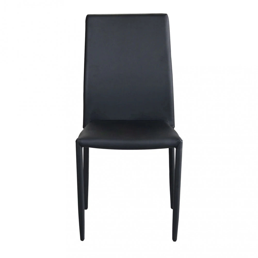 Sedia Cammie Nera in Acciaio e seduta in Ecopelle, design minimalista e moderno per sala da pranzo Vista frontale