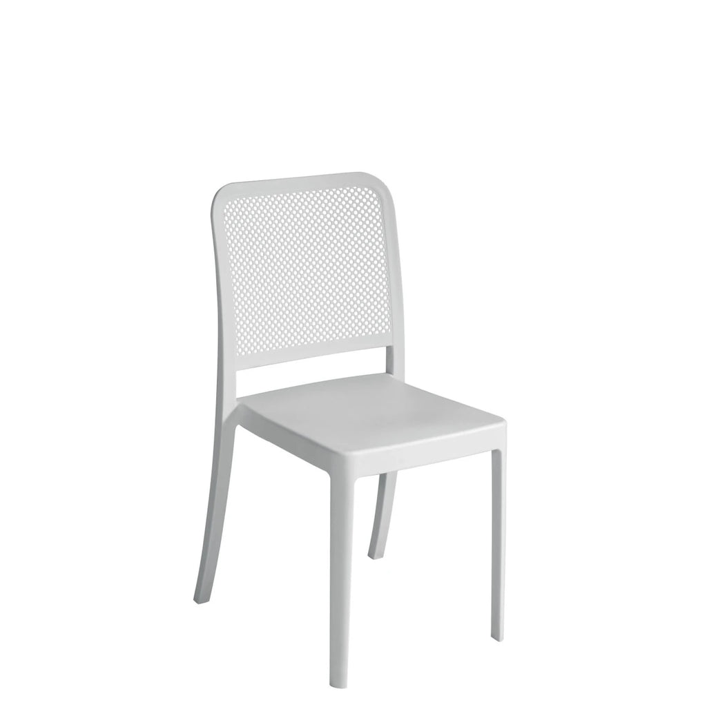 Sedia Catania Bianca impilabile senza braccioli, in Polipropilene con Fibra di Vetro, resistente ai raggi UV per esterni.