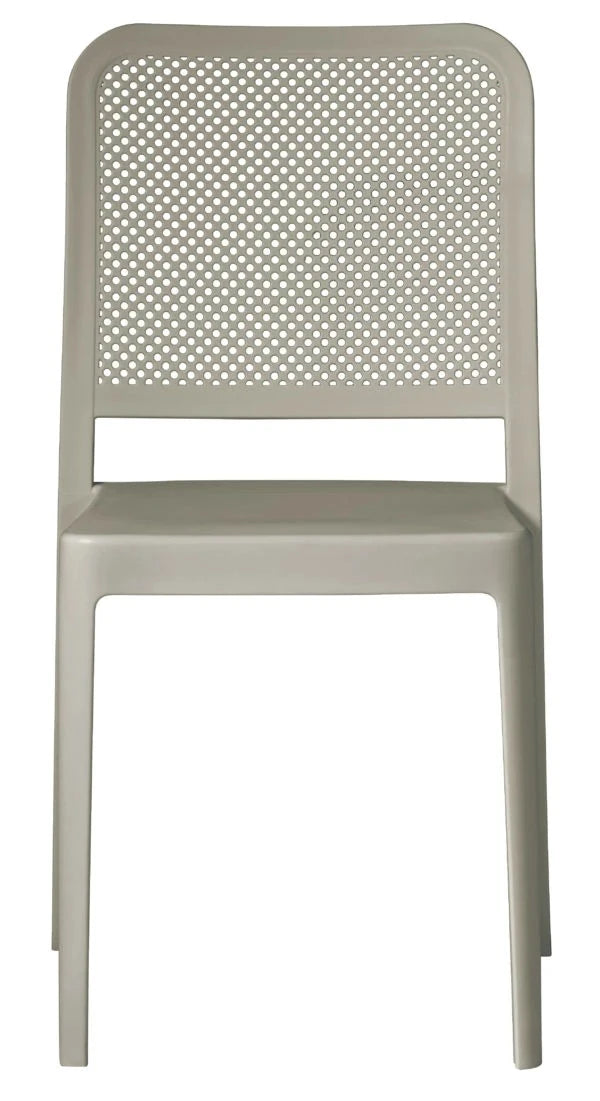 Sedia Catania Tortora impilabile senza braccioli, in Polipropilene con Fibra di Vetro e schienale traforato, resistente ai raggi UV per esterni, vista frontale