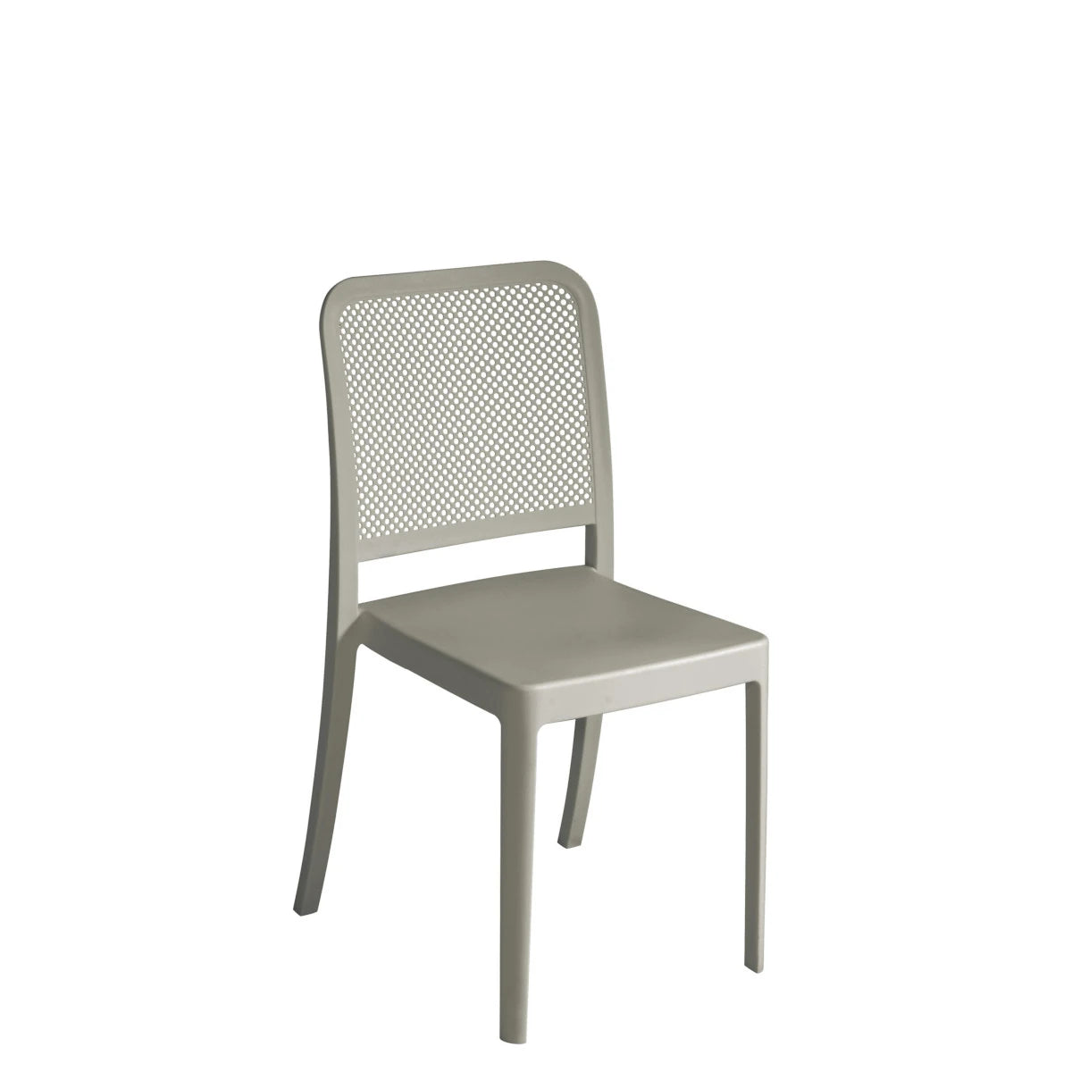 Sedia Catania Tortora impilabile senza braccioli, in Polipropilene con Fibra di Vetro e schienale traforato, resistente ai raggi UV per esterni