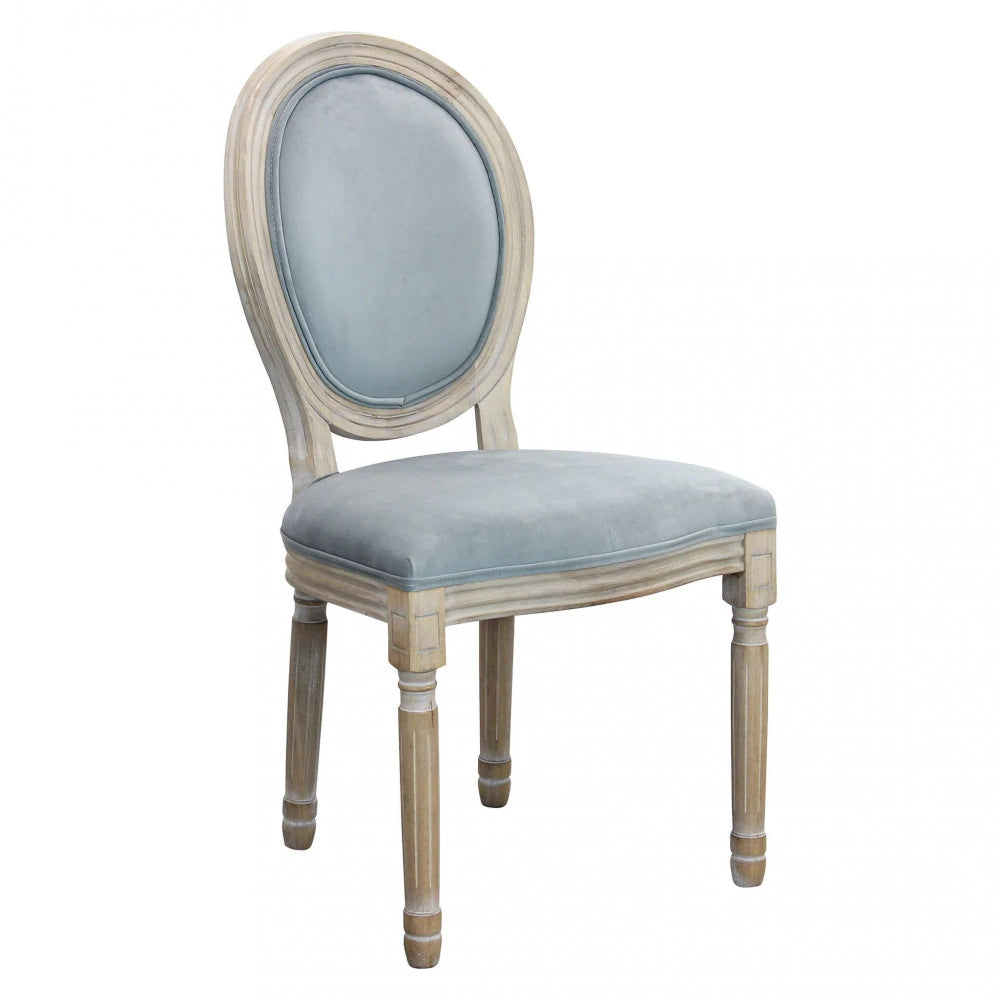 Sedia poltroncina Constance in velluto grigio con schienale alto e gambe in legno, ideale per tavolo da pranzo o studio