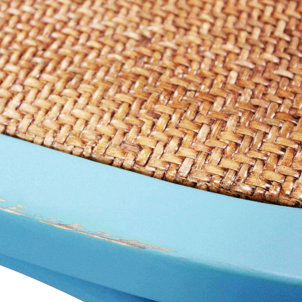 Sedia Cross Azzurra Vintage: Fascino Rustico con Seduta in Paglia di Vienna, particolare della seduta