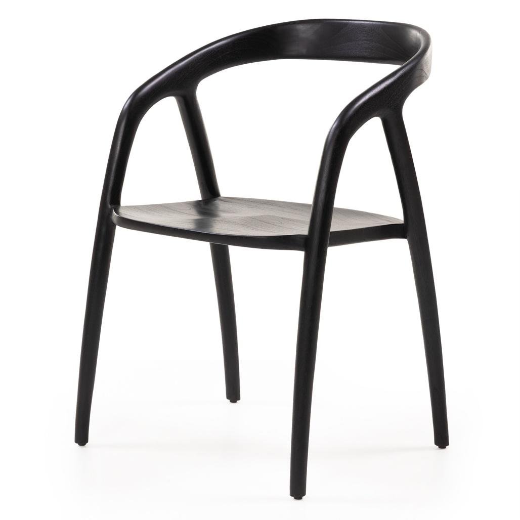 Sedia da pranzo Nibi Oka in teak nero dalle forme tonde - NN-NIB-UPH-CHA-BLA-161