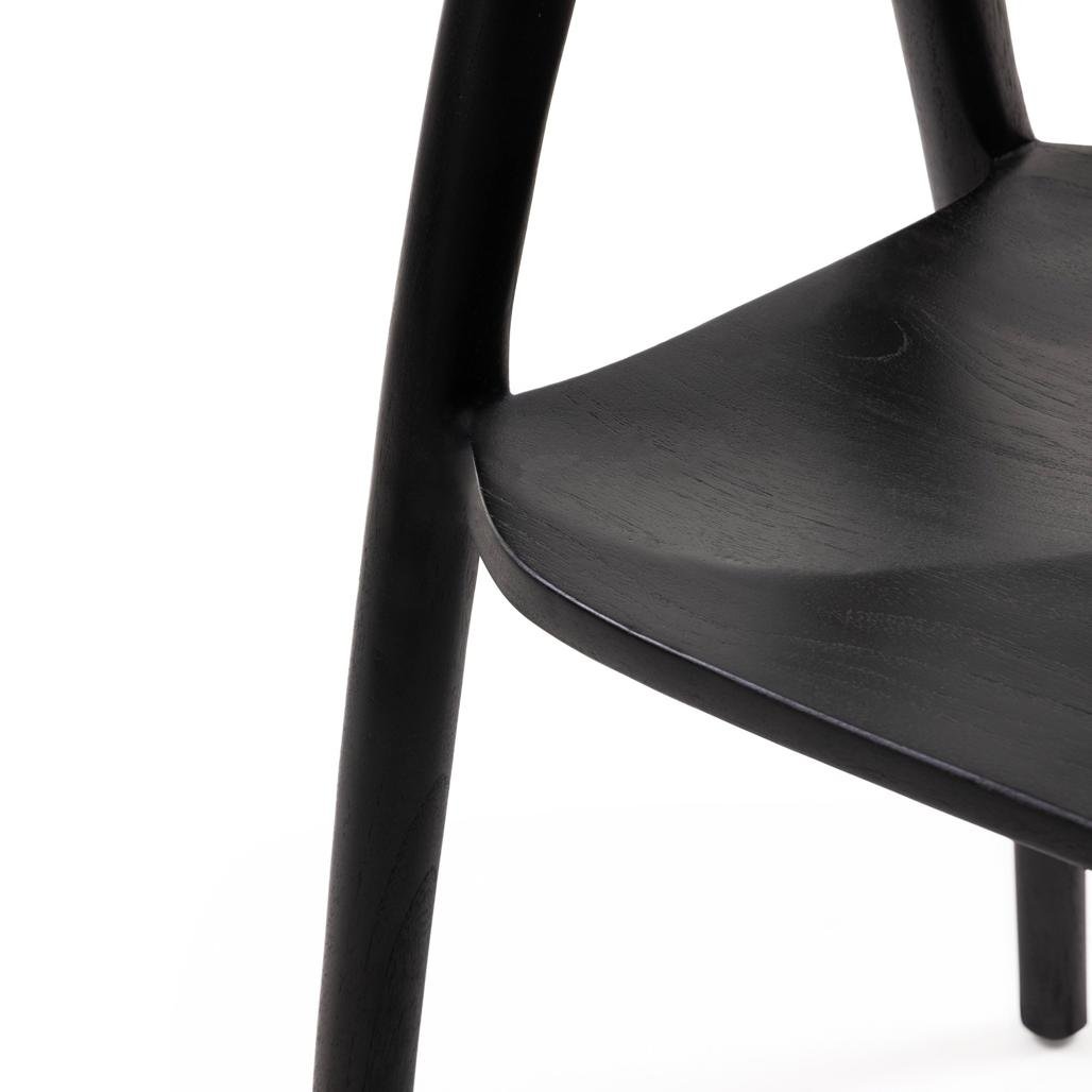 Sedia da pranzo Nibi Oka in teak nero dalle forme tonde - NN-NIB-UPH-CHA-BLA-161 - foto 6