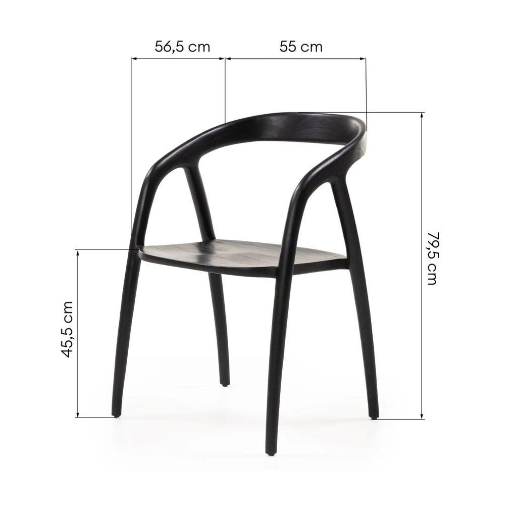 Sedia da pranzo Nibi Oka in teak nero dalle forme tonde - NN-NIB-UPH-CHA-BLA-161 - foto 8