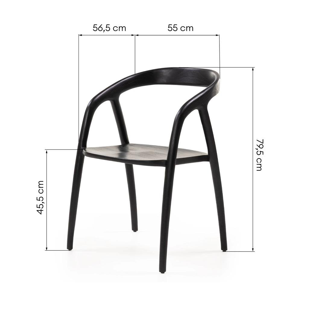 Sedia da pranzo Nibi Oka in teak nero dalle forme tonde - NN-NIB-UPH-CHA-BLA-161 - foto 8