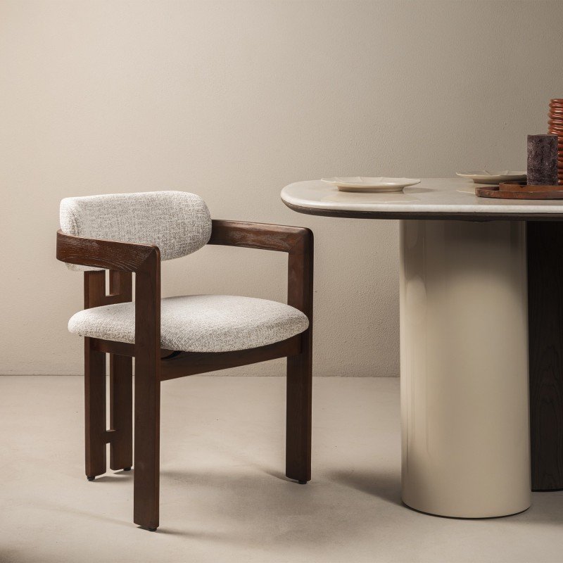 Sedia da pranzo Noor beige crema con frassino noce - NN-NOO-UPH-CHA-BEI-629 - foto 2