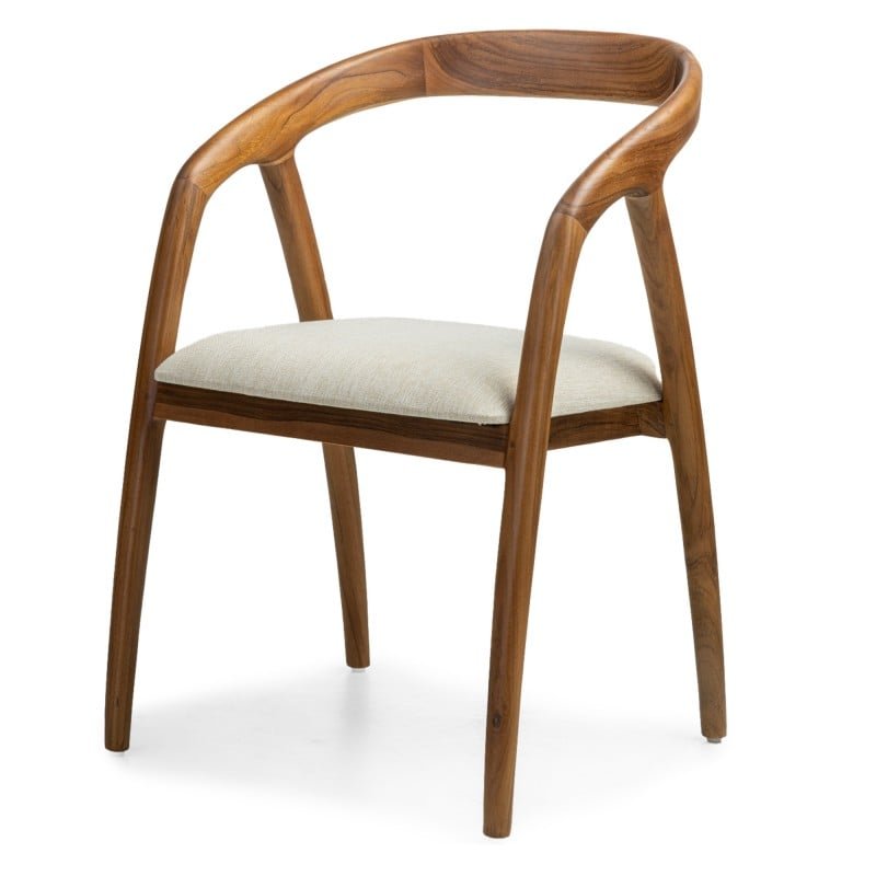 Sedia da pranzo Onde in teak naturale con seduta crema - NN-OND-UPH-CHA-NATWOO-382