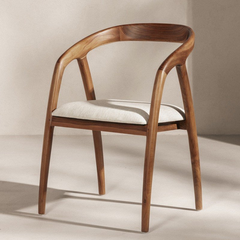 Sedia da pranzo Onde in teak naturale con seduta crema - NN-OND-UPH-CHA-NATWOO-382 - foto 2