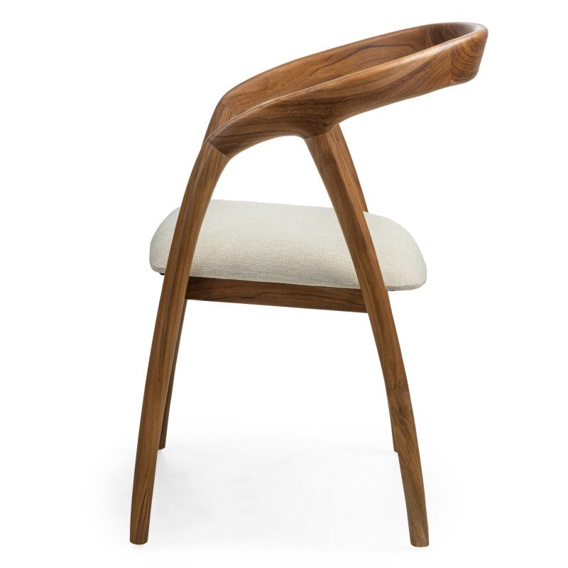 Sedia da pranzo Onde in teak naturale con seduta crema - NN-OND-UPH-CHA-NATWOO-382 - foto 6