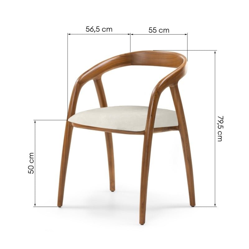 Sedia da pranzo Onde in teak naturale con seduta crema - NN-OND-UPH-CHA-NATWOO-382 - foto 9
