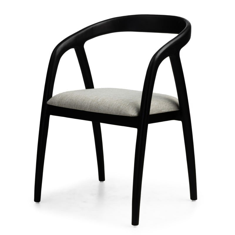 Sedia da pranzo Onde in teak nero con seduta beige chiaro - NN-OND-UPH-CHA-BLA-383