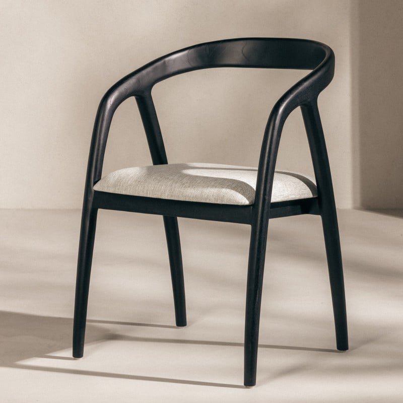 Sedia da pranzo Onde in teak nero con seduta beige chiaro - NN-OND-UPH-CHA-BLA-383 - foto 2