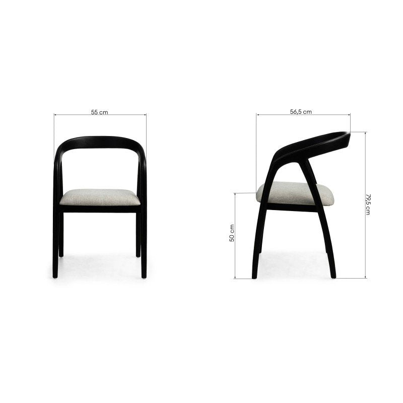 Sedia da pranzo Onde in teak nero con seduta beige chiaro - NN-OND-UPH-CHA-BLA-383 - foto 3