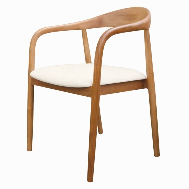 Sedia da pranzo Udvika in teak naturale con seduta crema antimacchia - NN-UDV-UPH-CHA-NATWOO-483