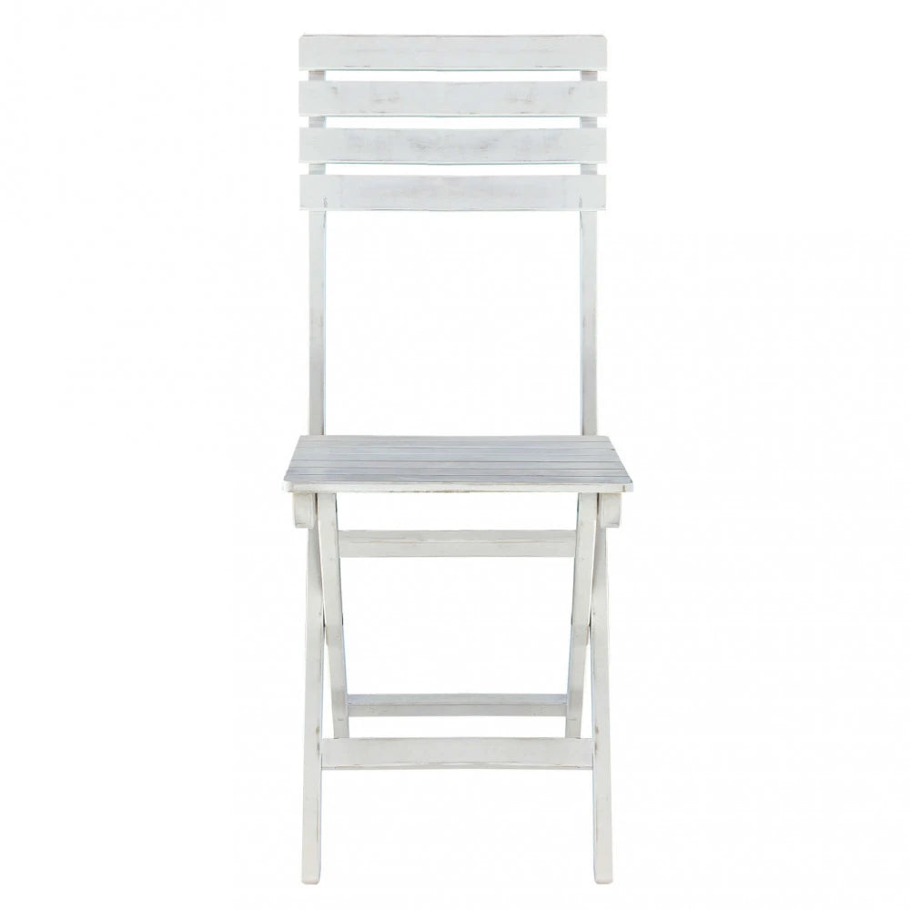 Sedia Dalila Bianca ripieghevole in Legno di Acacia massiccio, design senza braccioli per esterni, vista anteriore