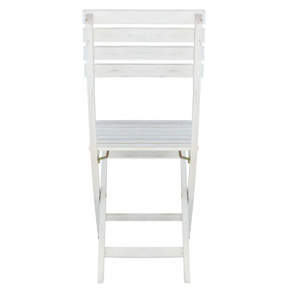 Sedia Dalila Bianca ripieghevole in Legno di Acacia massiccio, design senza braccioli per esterni, vista posteriore