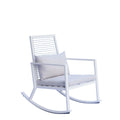 Sedia a dondolo Bianca con struttura in alluminio, schienale in corda e cuscino imbottito per giardino e terrazzo.