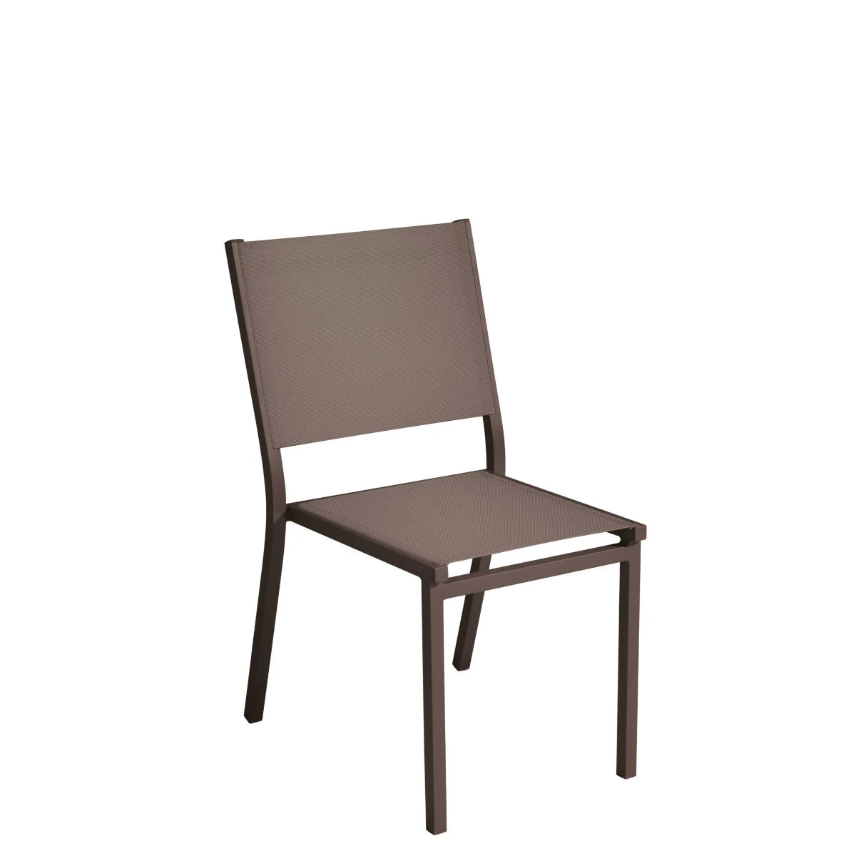 Sedia Elba in Alluminio Chocolate con seduta in Textilene, impilabile e resistente, ideale per giardino e terrazza.