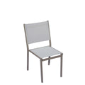 Sedia Elba in Alluminio Tortora con seduta in Textilene, impilabile e resistente, ideale per giardino e terrazza.