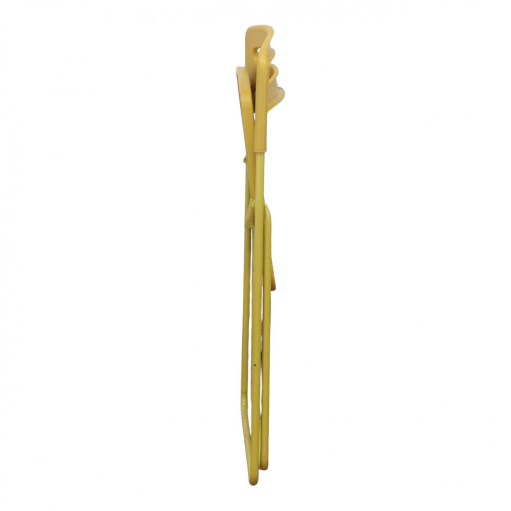 Sedia Elisabeth in acciaio giallo completamente chiusa e piegata di profilo.