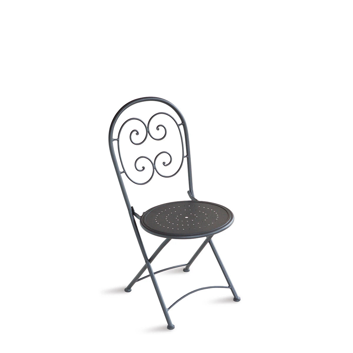 Sedia in Ferro Antracite pieghevole con verniciatura antiruggine, design compatto per esterni.