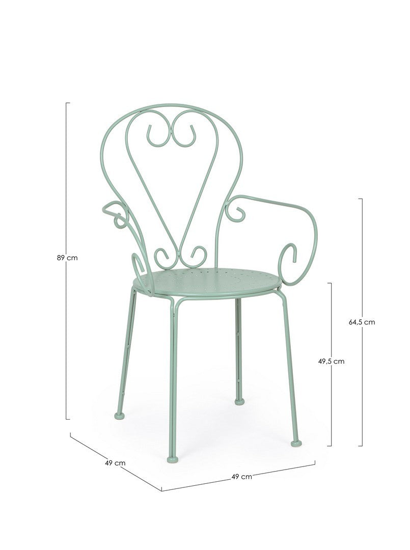 Sedia in ferro con braccioli verde