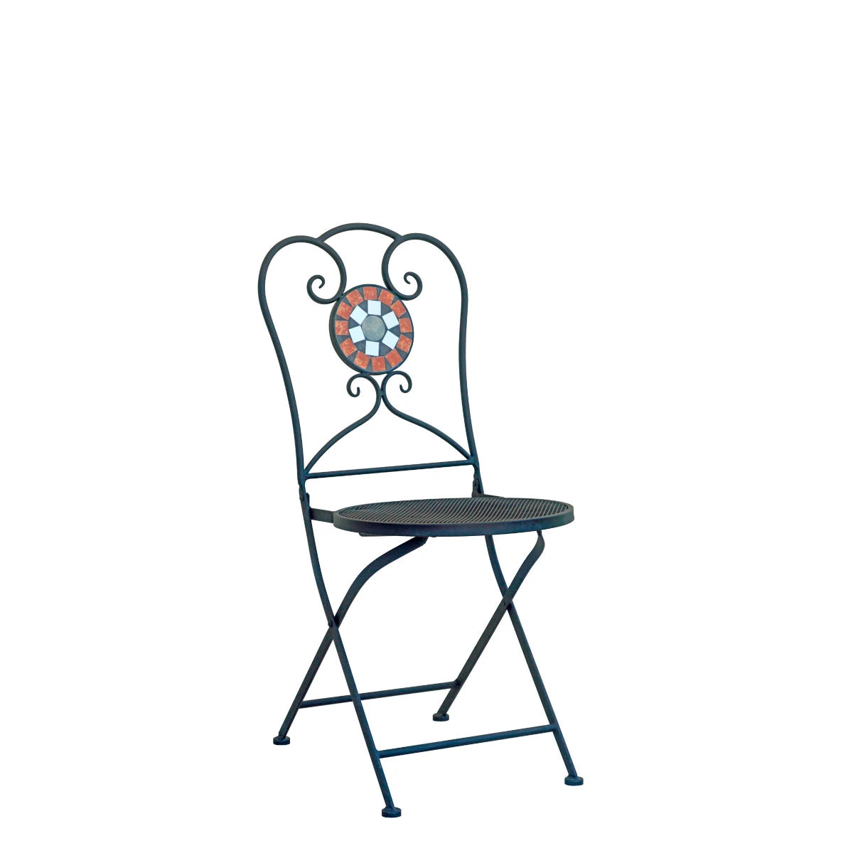 Sedia in Ferro Nero pieghevole con seduta a mosaico, verniciatura epossidica per esterni.