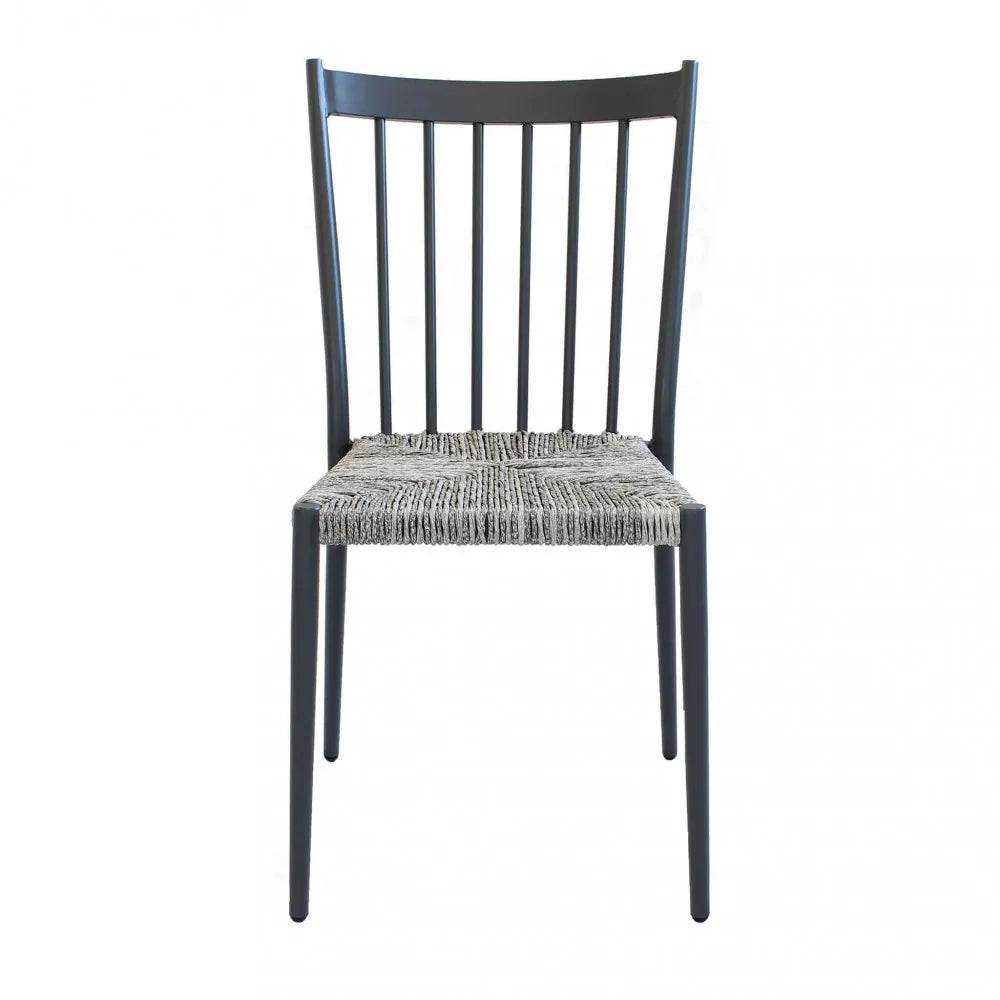 Sedia fissa da giardino in alluminio antracite con seduta in textilene, ista frontale