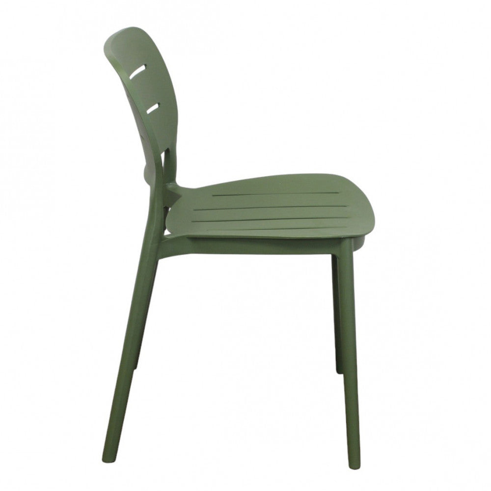 Profilo laterale della sedia moderna Giselle verde oliva.