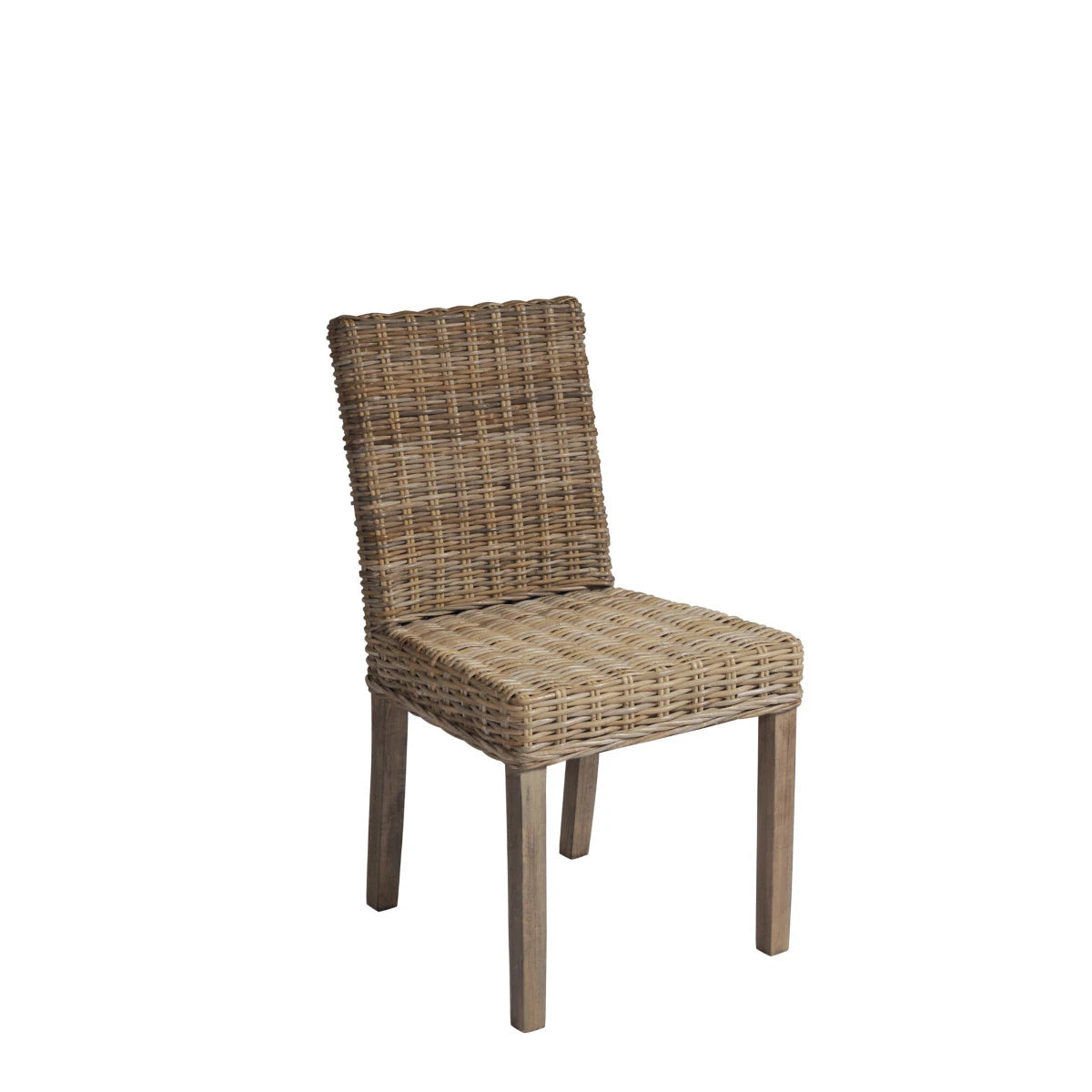 Sedia Lisbona Grey Kubu con struttura in legno e seduta in fibra naturale, ideale per interni e verande.