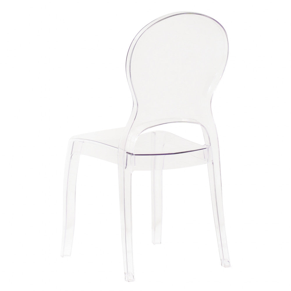Sedia Halles in policarbonato trasparente, design moderno ed elegante con schienale alto vista laterale
