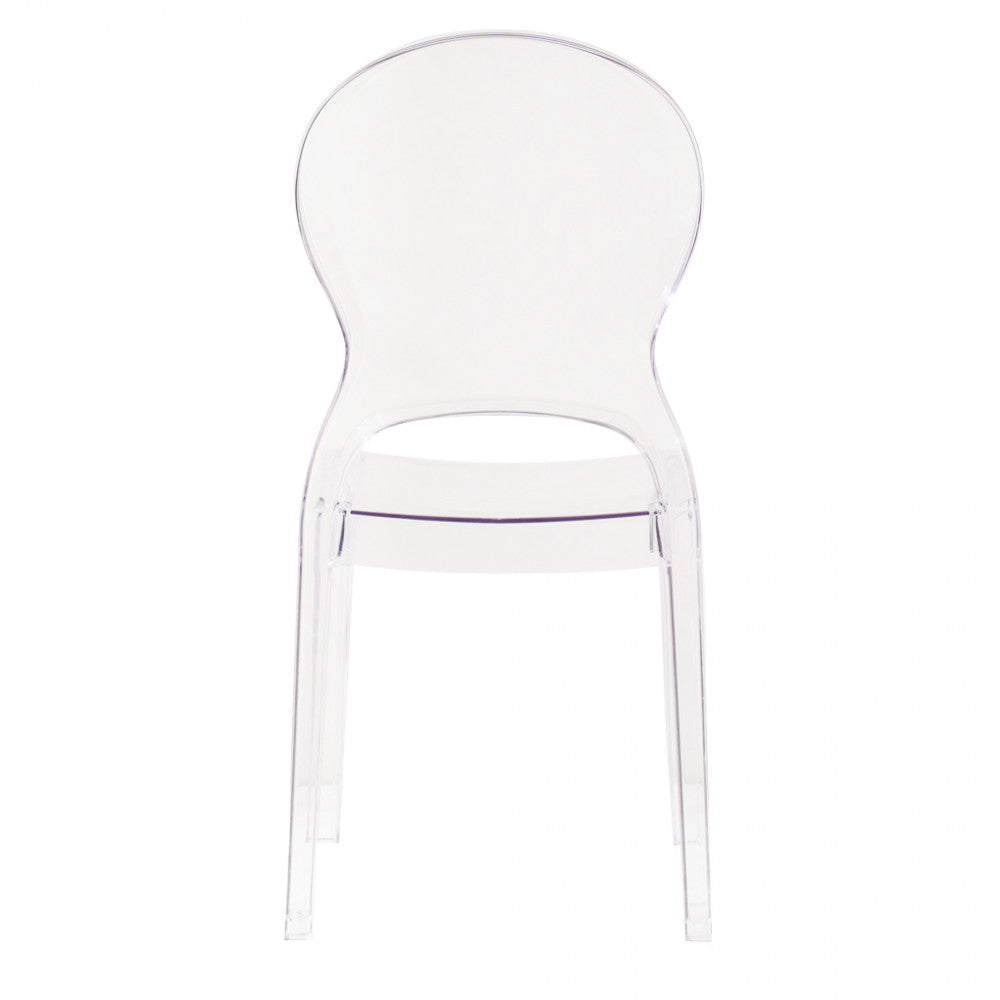 Sedia Halles in policarbonato trasparente, design moderno ed elegante con schienale alto vista retro
