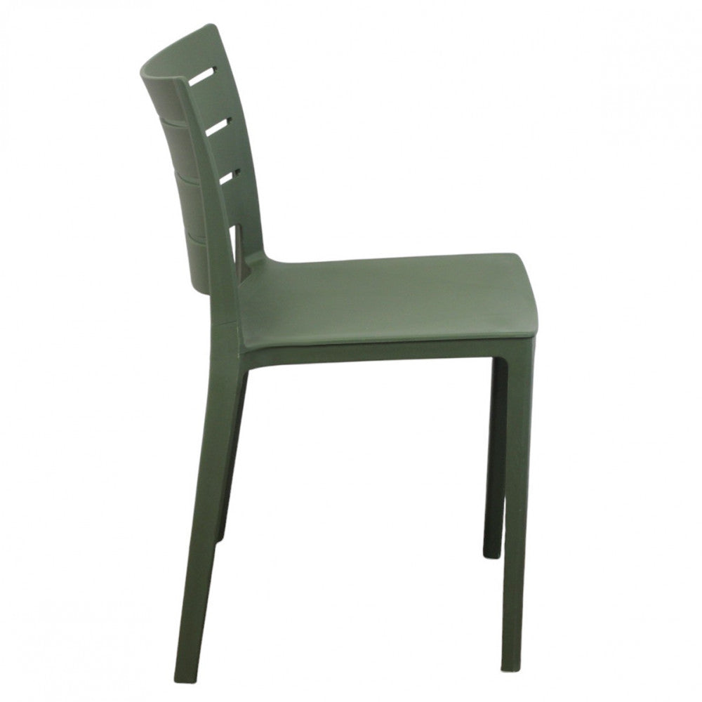 Sedia Hallie verde, vista laterale che mostra il profilo ergonomico.