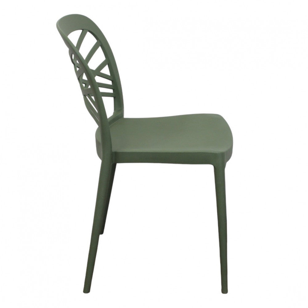 Profilo laterale della sedia HARMONIE verde, evidenziando l'inclinazione ergonomica dello schienale.