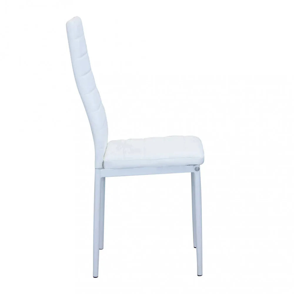 Sedia Ivy imbottita bianca con struttura in metallo, sedia alta e moderna per sala da pranzo, vista laterale