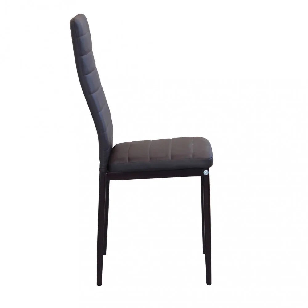 Sedia Ivy imbottita marrone con struttura in metallo, sedia alta per la zona pranzo elegante, vista laterale