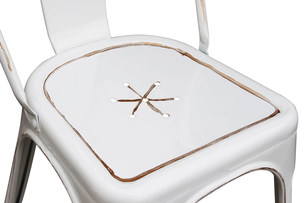 Sedia Lola Bianco Antico: Eleganza Shabby Chic in Metallo Durevole, particolare dettagli della seduta