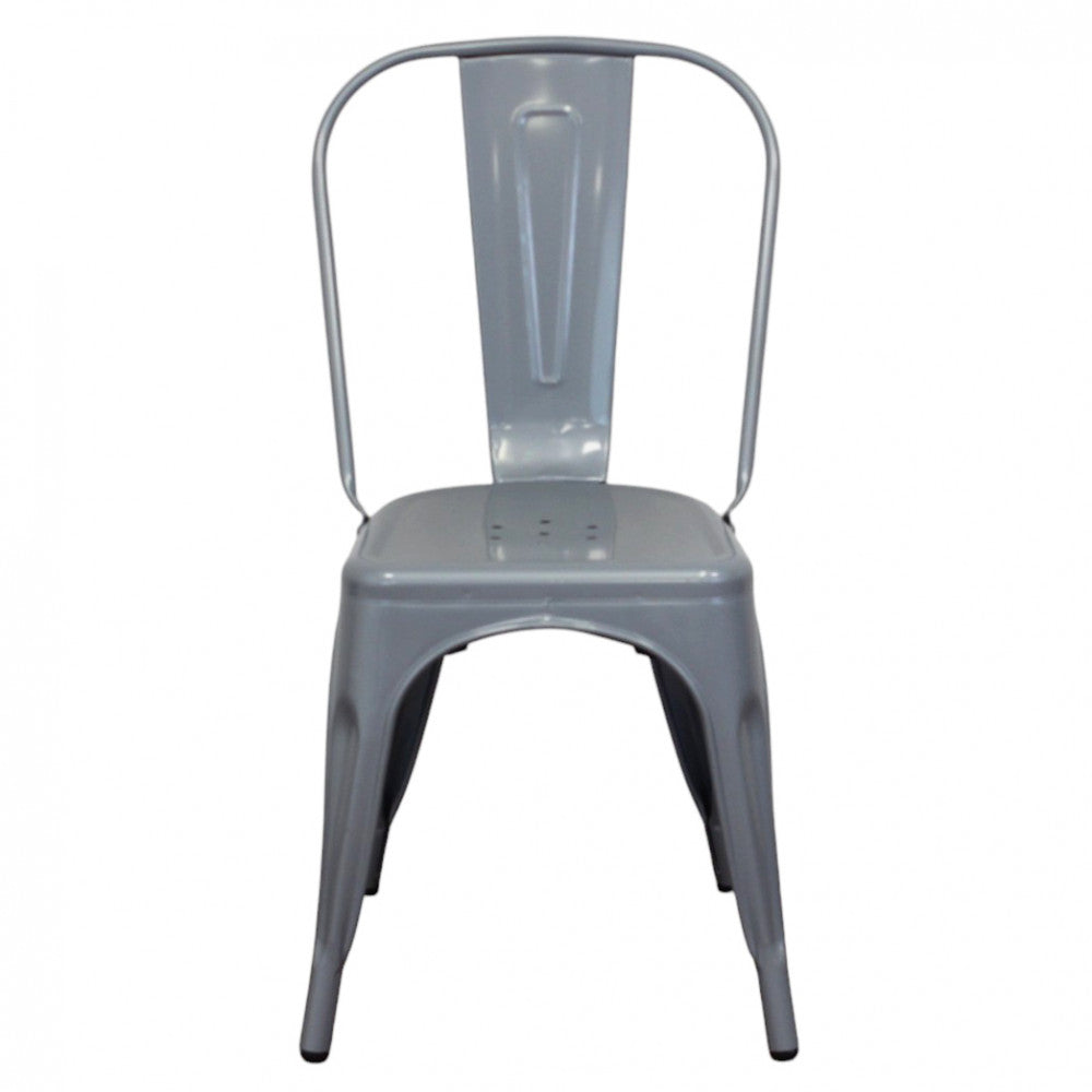 Vista frontale perfetta della Sedia Lola Grigia, che mostra la simmetria del design industriale.