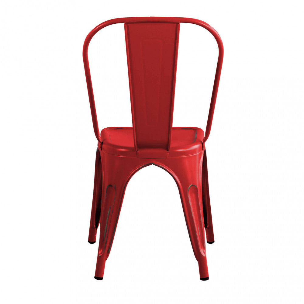 Sedia Lola Red Antico in acciaio rosso, vista posteriore su sfondo bianco.