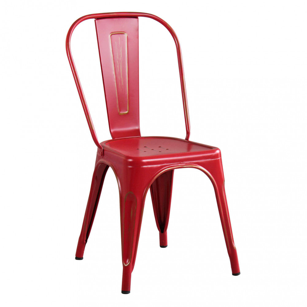 Sedia Lola Red Antico in acciaio rosso, vista frontale angolata su sfondo bianco.