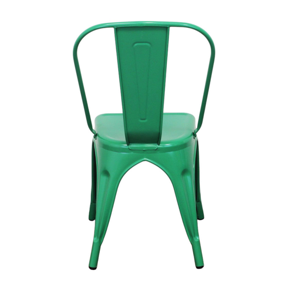 Vista posteriore dritta della sedia Lola verde, evidenziando la solidità della struttura.