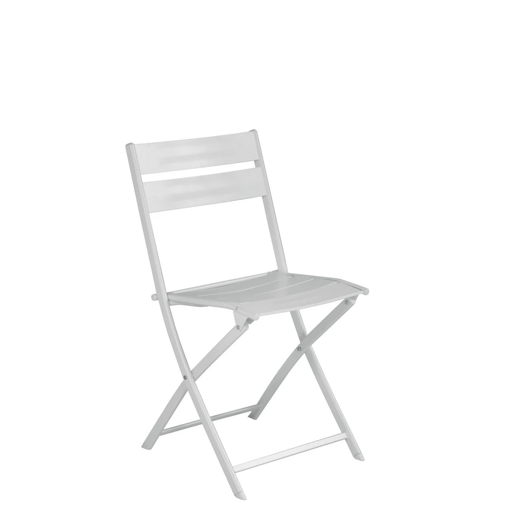 Sedia Lucca Pieghevole in Alluminio Bianco con design a listelli, resistente e salvaspazio per esterni.