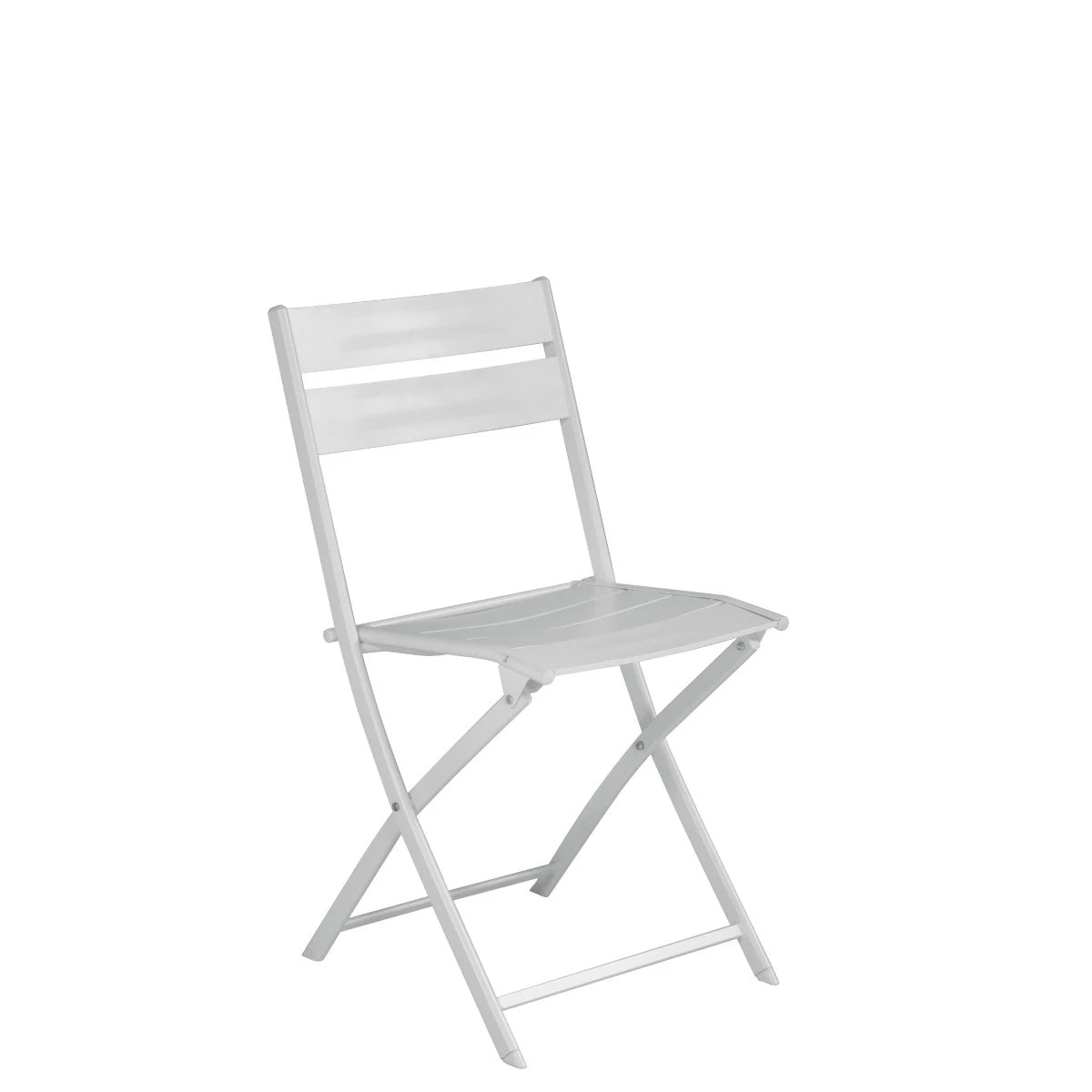 Sedia Lucca Pieghevole in Alluminio Bianco con design a listelli, resistente e salvaspazio per esterni.