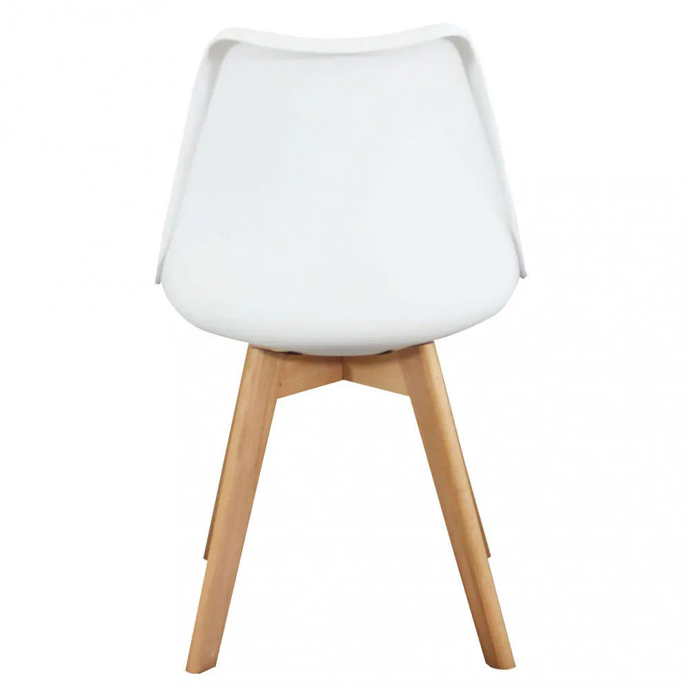 Sedia Marsiglia bianca moderna con gambe in legno di faggio e seduta in polipropilene ergonomico., vista posterioe